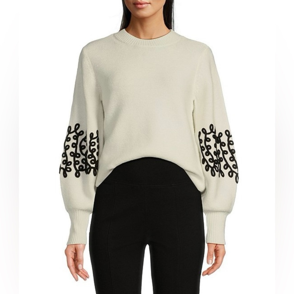 NWT Tyler Boe Knit Crew Neck Long Sleeve Contrast Soutache Sweater XL Luxury
